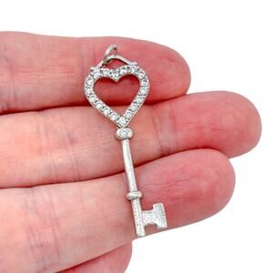Vintage NF Thailand Sterling Silver 925 Cubic Zirconia Skeleton Key Pendant